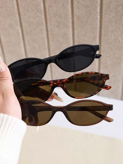 3 piezas Gafas ovaladas pequeñas retro para mujer - Estilo de moda multicolor perfecto para reuniones de bar y vacaciones de verano