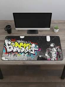 XXXL Extra Large Smooth Full-Coverage Gaming Mouse Pad, Washable Waterproof Non-Slip, 39.37"X19.69", Rubber Base & Cloth Surface, Vintage Armored Warrior Graffiti Pattern, Large Desk Mat For Keyboard & Computer, Compatible With Wired & Wireless Mouse, Office & Home Use, Gift, Mother's Day Holiday Present - View 1