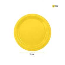 Bộ đồ ăn dùng một lần màu vàng 10 món - gồm 10 đĩa, 10 cốc 9oz và khăn ăn, thích hợp cho sinh nhật, tiệc tùng, dã ngoại và trang trí tiệc nướng BBQ. - Màu vàng - Xem 5