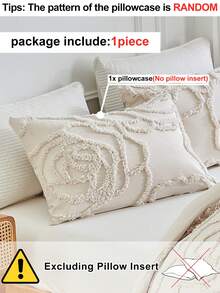 1pc Bohemian Style Khaki Rose Pattern Tufted Pillowcase, Vintage Farmhouse Polyester Decorative Throw Pillow Cover, Suitable For All Seasons, Decor, Machine Washable, Pillow Insert Not Included - Khaki - View 4