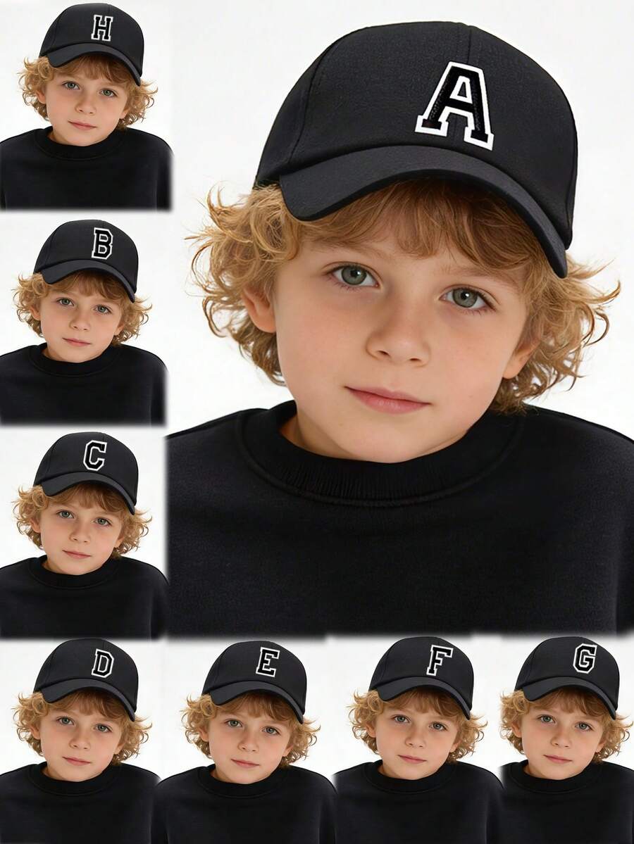 1 pieza Gorra de béisbol con 26 letras para niños, sombrero casual de protección UV para deportes al aire libre y viajes para niños pequeños, niños y adolescentes, niños y niñas - Negro - Ver 1