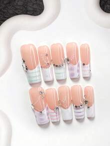 Bộ dụng cụ làm móng tay thủ công kiểu Pháp quý tộc 10 món, bao gồm bộ móng gel poly, móng trang trí hình ngôi sao năm cánh 3D màu trắng, hạt thép nhỏ màu trắng, màu hồng nude chấm bi tím nhạt, sơn móng tay trắng, kèm dụng cụ làm móng (1 miếng dán gel + 1 dũa móng), có 3 hình dạng: hạnh nhân, miệng vịt, hình quan tài. Món quà tuyệt vời nhất dành cho phụ nữ hoặc bé gái: Móng giả trang trí nghệ thuật. - Nhiều màu - Xem 11