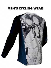 Men's Motocross Motorcycle Long Sleeve Riding Jersey - Made Of Breathable, Quick-Drying Polyester Fabric With UV Protection, Featuring A Red And Black Gradient Design With All-Over Printing, Ideal For Racing, Cycling And Outdoor Sports - Blue and White - View 3