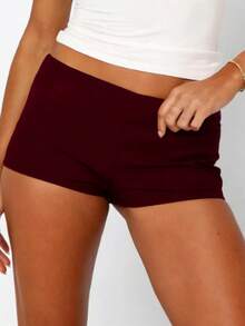 Y2k Low Rise Booty Shorts For Women Micro Mini Fitted Shorts Hot Pants Going Out Bottoms Streetwear Women's Low Rise Booty Shorts Y2k Skinny Micro Mini Shorts Summer Hot Pants - 酒紅色 - 查看 2