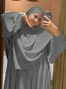 Bộ trang phục cầu nguyện Hồi giáo 2 món (Khimar + Abaya), Áo choàng Abaya mềm mại kèm khăn trùm đầu Hijab, trang phục cầu nguyện ngoài trời thoải mái, áo choàng Abaya dành cho nữ. - Nhiều màu - Xem 15