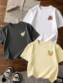 3件套龙舌兰酒和热带水果图案常规版型女式夏季沙滩度假T恤 - 彩色 - 查看 2