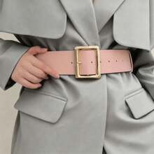 1 Pink Women's Fashionable Wide Belt With Gold Square Buckle  Casual Accessory Suitable For Daily Commuting, Street Parties, Mother's Day Gifts - trắng - Xem 2