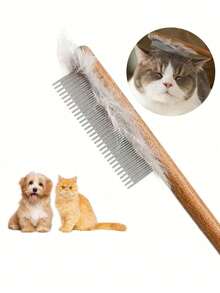 1pc Pet Deshedding Brush, Wooden Handle Deshedding Tool, Pet Grooming Accessory - Multicolor - View 2