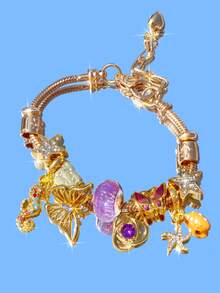 1件装夏季海滩度假风手链，12星座诞生石手链，海星贝壳心形吊坠手链，可爱蝴蝶海马手链，海洋心形手链 - 金色 - 查看 12