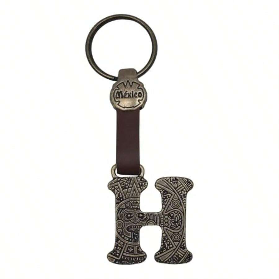 Metal Keychain With Engraved Initial And Calendar - Handmade Gift Of Mexican Heritage - Letter H - View 1