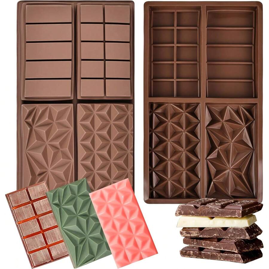 Molde de silicona antiadherente para barras de chocolate con 4 patrones, molde de silicona de cavidad profunda para rellenar aperitivos y barras de chocolate - Multicolor - Ver 1