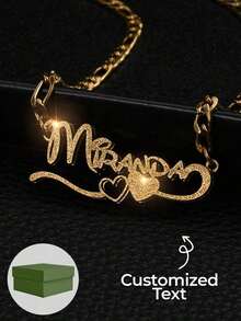 1pc 18k Gold Stainless Steel Necklace Accessory, 45+5cm Name Necklace, Double Plated Name Necklace, Custom 3D Name Plate Necklace, Gold Nameplate Necklace, Heart Hollow Necklace With Exquisite Box, Her,Customized Fashion Engraved,Look Glamour,Jewelry & Watches,Chic Autumn,Custom Name Stainless Steel Necklace, Personalized Nameplate - 新型號 - 1 - 查看 9