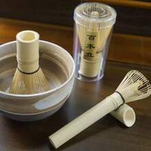 Long Handle Purple & White Bamboo Matcha Whisk, Japanese Style Bamboo Matcha Tea Set, Suitable For Matcha Lovers And Beginners - Multicolor - View 5