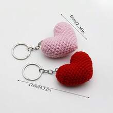 1pc Handmade Crochet Heart-Shaped Keychain, 3D Heart Couple Bag/Car Keyring Charm - Multicolor - View 2