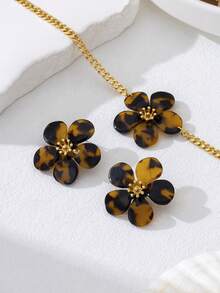 Conjunto de joyería vintage con collar y aretes con estampado de leopardo y flores, regalo de moda para mujeres - estampado de leopardo - Ver 4