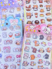 Cute Pet Animal Stickers, Cartoon Fun DIY Planner Materials Stickers, Adorable Cat Stickers, 3D Embossed DIY Stickers, Solid Crystal Planner Decorative Stickers, 3D Stickers, DIY Planner & Phone Case Stickers - Multicolor - View 1