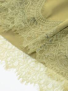 Solid Color Minimalist Design Summer Skirt, Silk-Like Lace Trim Midi Skirt Spring - Light Green - View 5