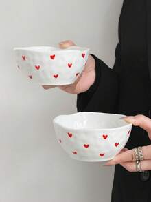 1pc/2pcs/4pcs Set Asymmetrical Heart-Shaped Handmade Ceramic Rice/Snack/Dessert Bowl, Exquisite Girly Glazed Ceramic Bowl, Suitable For Home, Restaurant, Cafe - Multicolor - View 12