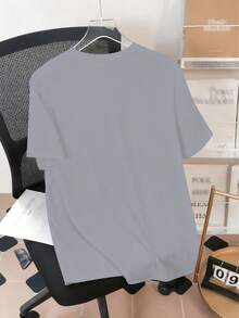 Plus Size Men's Casual Round Neck T-Shirt, Polyester Knit Fabric Comfortable & Breathable, Fashion Casual Cartoon Series "Rag Doll Coin Teddy Bear" Streetwear Design Fresh Series, Creative Personalized Top - Grey - View 2