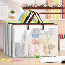 Bolsa de Projeto A3/A4 para Artesanato de Acolchoado, Bolsa de Armazenamento com Alça, Bolsa de Arquivo Grande, Bolsa de Malha Transparente com Grade, Bolsa de Desenho e Esboço Portátil com Zíper, Bolsa de Documentos, Pastas de Arquivo, Suprimentos de Escritório - A - Visão 2