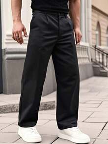 Men's Casual Pockets Wide Leg Loose Fit Pants - 藏蓝色 - 查看 9