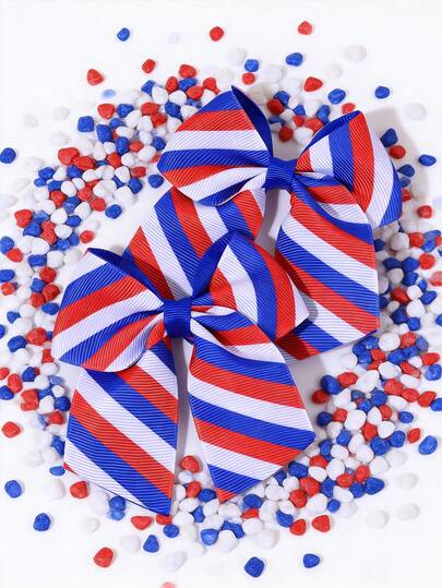 2PCS 4th Of July Independence Day Bow Hair Clip For Girls Red Blue White Hair Bows Stripes And National Flag Hair Accessories Suitable For Daily Life And Parties Teens Hair Accessories