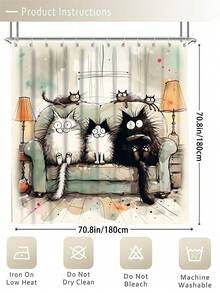 1/3/4 Sets Vintage Watercolor Cartoon Cat Shower Curtain Set, Includes Shower Curtain, Toilet Seat Cover, Bath Mat And Rug, Polyester Waterproof Washable, 12 Hooks, Suitable For Home/Bedroom/Living Room/Household Items/Summer - A - View 4
