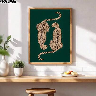 2D/FLAT 1PC Modern Realistic Art Style Cheetah Animal Oil Painting Canvas Wall Art Decor, Cartoon Retro Style Cheetah Print Poster Image Room Decor, Hallway, Study, Bedroom Wall Art, Autumn Decor(No Frame/Framed)