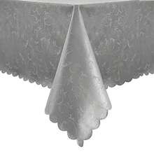 Romanstile Rec Vinyl Tablecloth100% Waterproof Heavy Duty Oil Sof Stain Resistant Plastic PU Table Cover with Flannel Backing for Kitchen and Dining Flower Grey 60 x 84 - Flor Gris - Ver 1