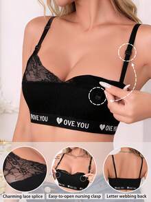 Hart & Haze Áo ngực cho bà bầu mở phía trước, chất liệu ren gân gợi cảm, áo ngực thoải mái với dây đeo hình chữ Z. - màu đen - Xem 1