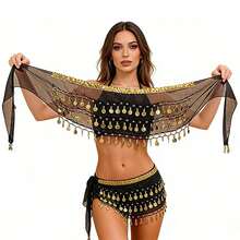 1pc Handmade Multicolor Portrait Metal Cloth Waist Skirt Decorative Sexy Belly Dance Slightly Dirty Anchor Point Suitable For Stage Performance.Bohemian, Retro Style, Parties, Nightlife, Beach Outfits, Festival Clothing And Accessories - Multicolor - View 1