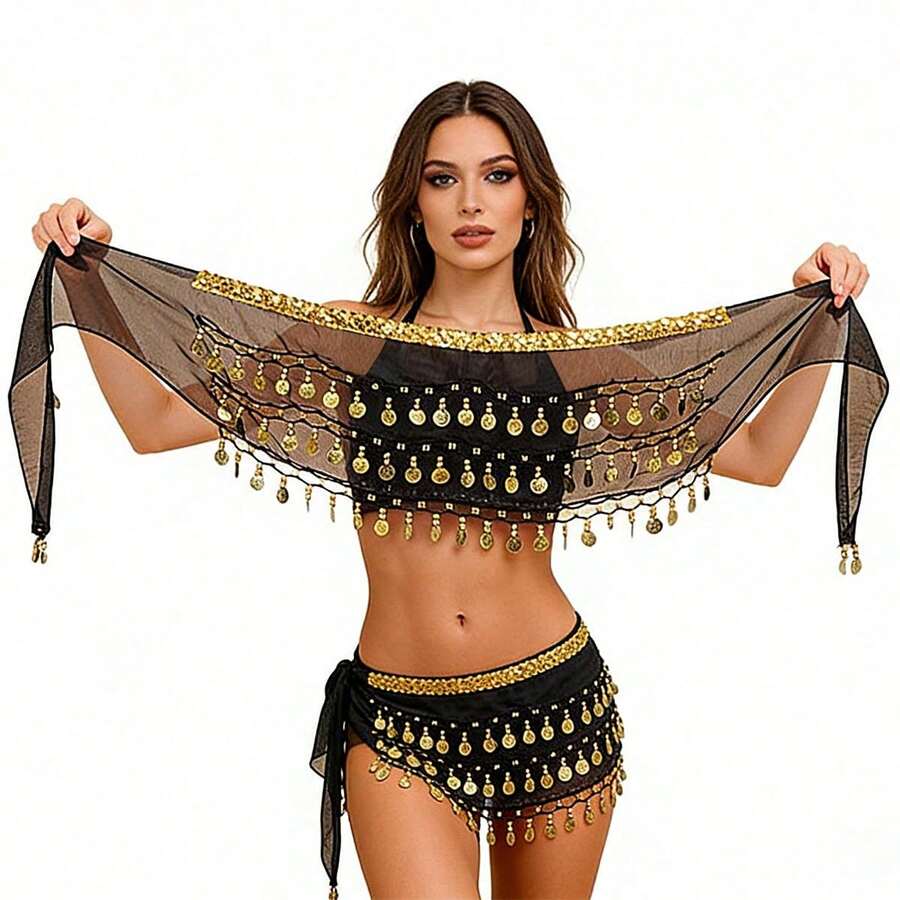 1pc Handmade Multicolor Portrait Metal Cloth Waist Skirt Decorative Sexy Belly Dance Slightly Dirty Anchor Point Suitable For Stage Performance.Bohemian, Retro Style, Parties, Nightlife, Beach Outfits, Festival Clothing And Accessories - Multicolor - View 1