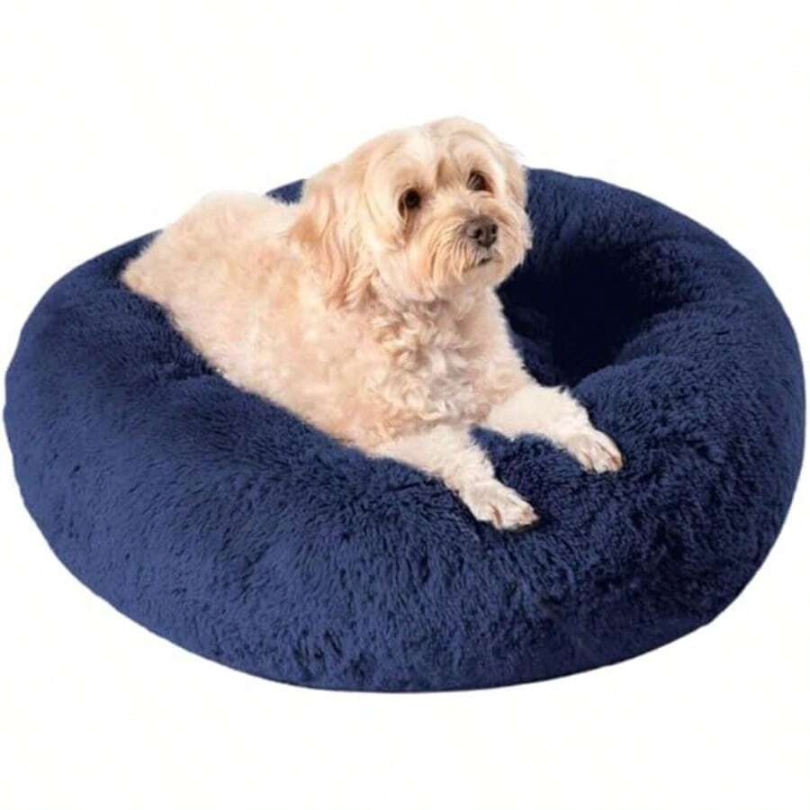 Cama Antiestrés para Perros 4 en Funda Lavable y Removible Memory Foam Ortopédico Felpa Ultrasuave con Base Anti Derrapante 80cm-Azul - 80 cm Mediana - Ver 1