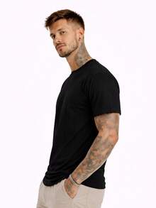 Men's Basic Casual Plain T-Shirt In Premium Combed Cotton, Sizes S To XL - 黑色 - 查看 6