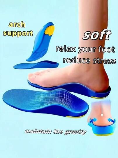 1 Pair Arch Support Insoles, Unisex Shock Absorbing Massage Insoles (Suitable For Running Shoes And Work Shoes), Ideal For Long-Time Standing, Made Of EVA Material
