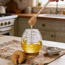 Tarro de miel de vidrio transparente para el hogar con tapa y varilla de vidrio para revolver, recipiente de vidrio transparente y creativo - Ver 5