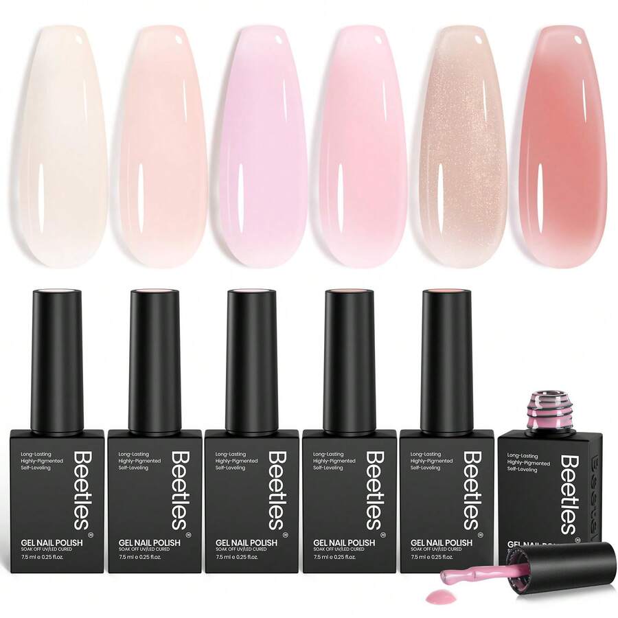 Beetles Nude Gel Nail Polish Set - 6 Colors Nude Pink Brown Neutral Jelly Gel Polish Kit - 6 Colors Peach Sparkle - 查看 1