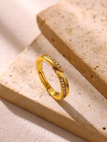 Classic Twist Chain Open Rings For Women Zirconia Geometric Twist Wrapped Couple Ring Wedding Aesthetic Jewelry ﻿ - Yellow Gold - View 15