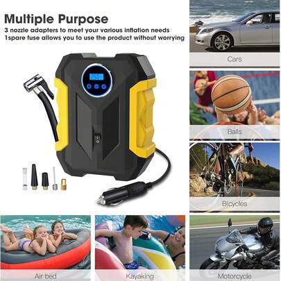 [Producto insignia recomendado por Carsun] Incluye adaptador de boquilla de baloncesto y fusible, compresor de aire portátil para automóvil y exteriores, 12V-CC, inflador de balones de 150PSI, apagado automático inteligente, iluminación LED, adecuado para automóvil, SUV, bicicleta, fútbol, baloncesto, accesorios de automóvil, artículos esenciales para automóvil