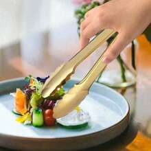 1/2pcs Champagne Golden Stainless Steel Serving Tongs, 9" Easy Grip - Perfect For Buffet & Parties - 金-1件 - 查看 7