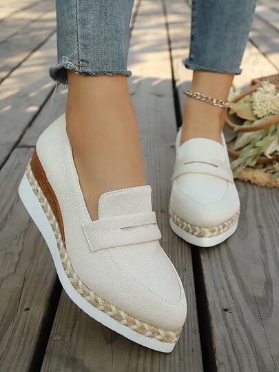 Minimalist Style Thick-Sole Woven Loafers, Gentle Elegant Women Shoes