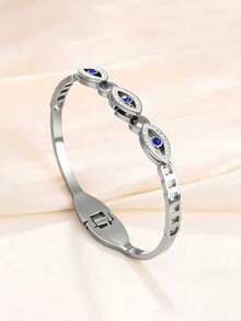 RAYQUEEN 1 pieza Brazalete chapado en oro de 18K con rhinestones SENLANSP, elegante y urbano con diseño de ojo malvado - 1 pieza Brazalete de acero inoxidable chapado en oro de 18K con rhinestones para mujer, ideal para bodas, fiestas y regalos - pulsera - Ver 6