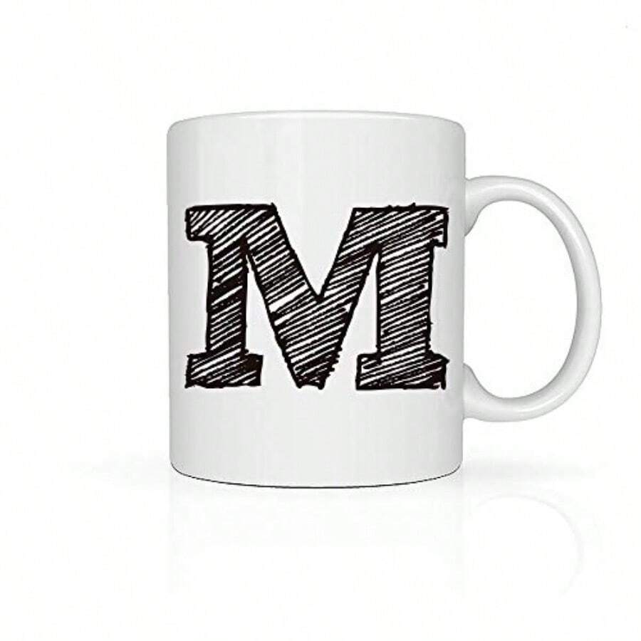 Taza LETRA M por ambos lados Cerámica para Café o Té 11oz 330ml Coffee Tea Mug LETTER M Perfecta para la Oficina o Regalo - Blanco - Ver 1