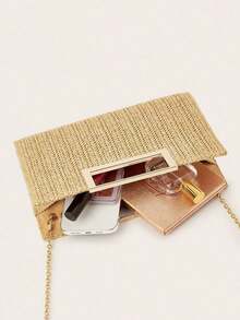Khaki Fashionable Woven Handbag For Women, Versatile Shoulder Bag For Holiday, Beach, Business Commute, Casual, Minimalist, Beach, Vacation - 卡其色 - 查看 10