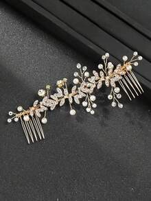 1pc Silver Flower Bridal Hair Comb - Silver - View 2