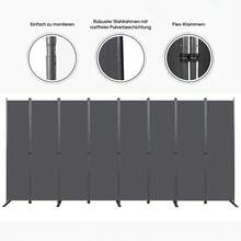 Room Divider 8-Panel -159" W * 71 "H Folding Privacy Screen For Indoor Space, Heavy-Duty Metal Frame & Polyester Fabric Portable Freestanding Partition For Bedroom,Office & Living Room-Black Gray - 1PC - Xem 8