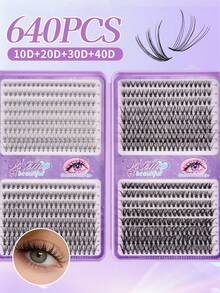 MEM 640 piezas Extensiones de pestañas individuales falsas con rizo D, mezcla de longitudes de 10-16 mm, pestañas falsas en segmentos de estilo mixto 10D 20D 30D 40D 50D 60D con rizo D para uso diario en casa, fácil de usar - D - Ver 7