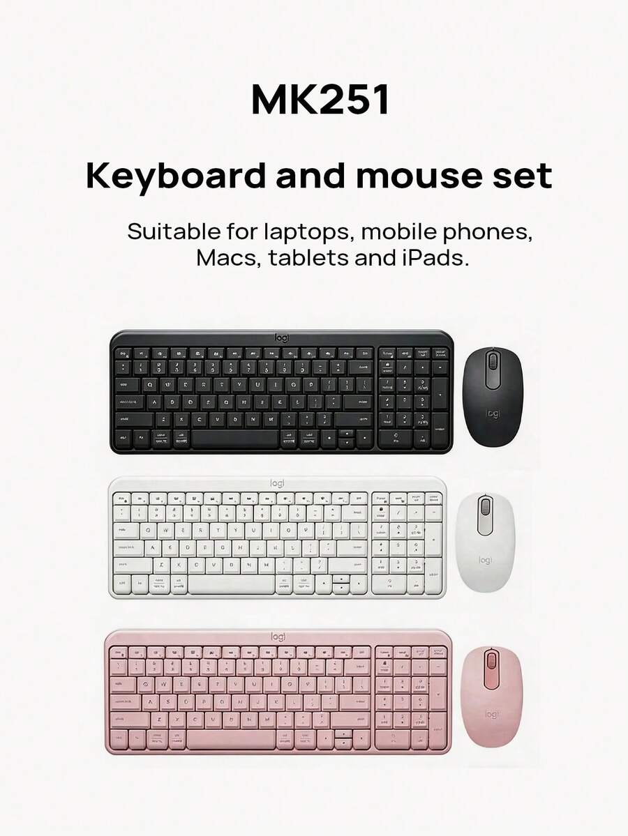 Logitech Office Bluetooth Wireless Keyboard And Mouse Combo | Compact Ergonomic Design, Built-In Stand, Compatible With Laptops, Mobile Phones, Macs, Tablets, IPads, And More, K251+M196 - View 1