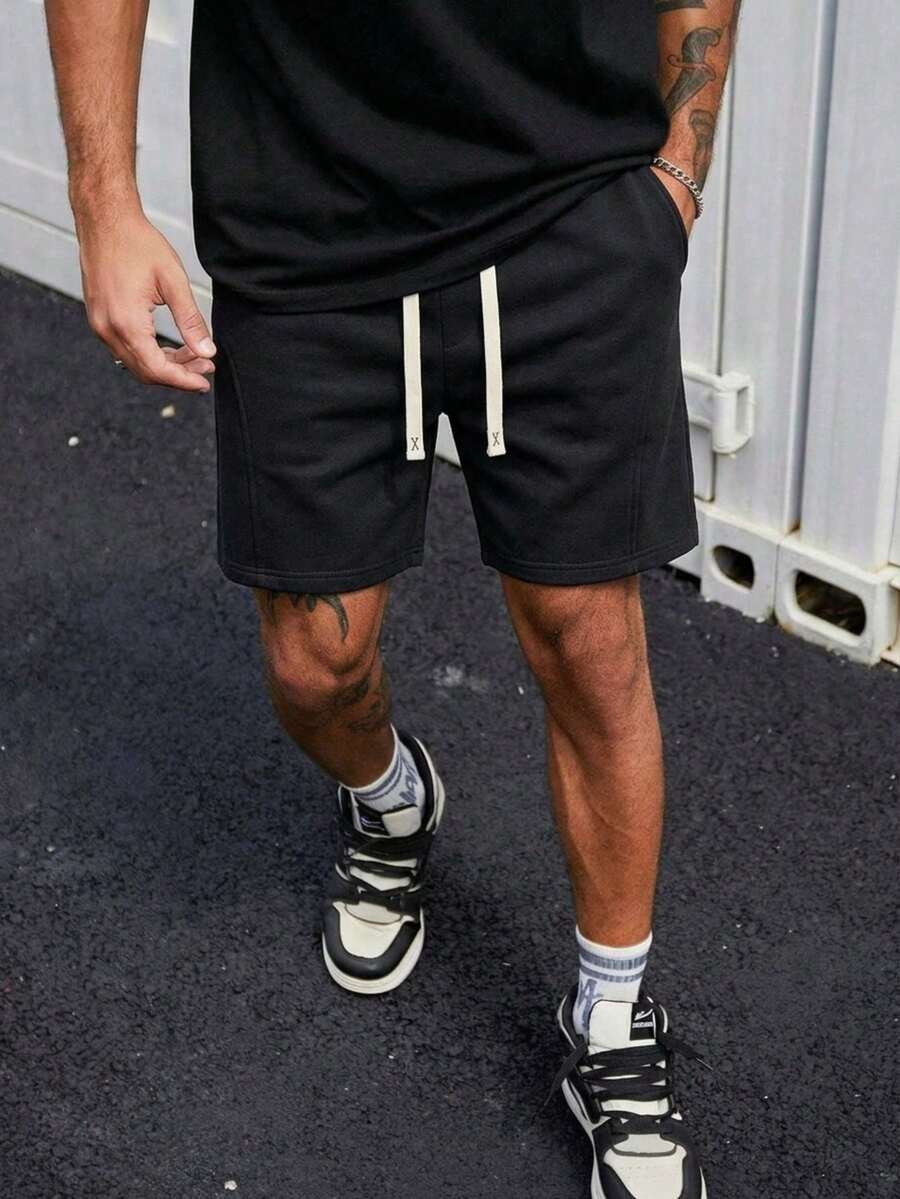 Men's Casual Minimalist Vacation Versatile Black Shorts, Summer - Black - View 1