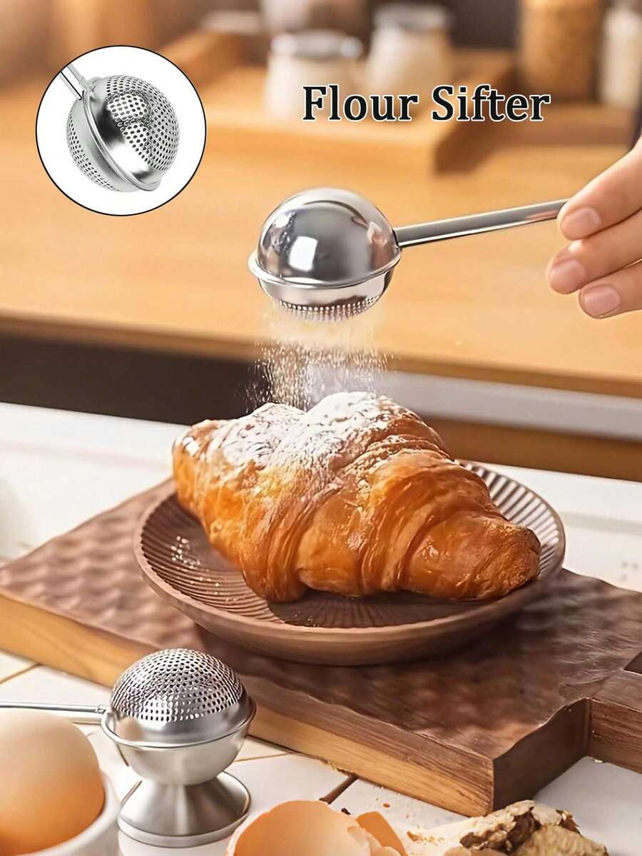 Tamizador de polvo extensible de acero inoxidable, herramienta de horneado, adecuado para azúcar glas, té suelto, horneado, diseño integrado, operación con una sola mano, adecuado para horneado de cocina, tamizado de azúcar glas, harina, especias y hierbas